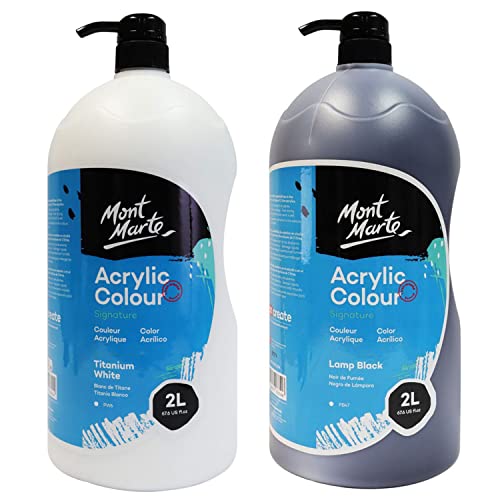 MONT MARTE Discovery School Acrylic, Titanium White and Black, 1/2 Gallon (2 Liter). Ideal for Students and Artists. Excellent Coverage and Fast - WoodArtSupply