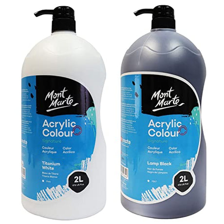 MONT MARTE Discovery School Acrylic, Titanium White and Black, 1/2 Gallon (2 Liter). Ideal for Students and Artists. Excellent Coverage and Fast MONT MARTE