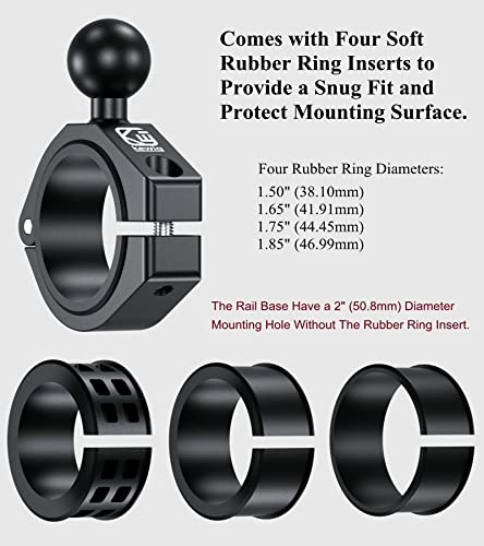 BRCOVAN 2 Pack, Aluminum Alloy Large Bar Clamp Mount with 1'' TPU Ball Fit for ATV UTV Roll Cage Round Rail Diameter 1.5'' 1.65'' 1.75'' 1.85'' 2'' BRCOVAN