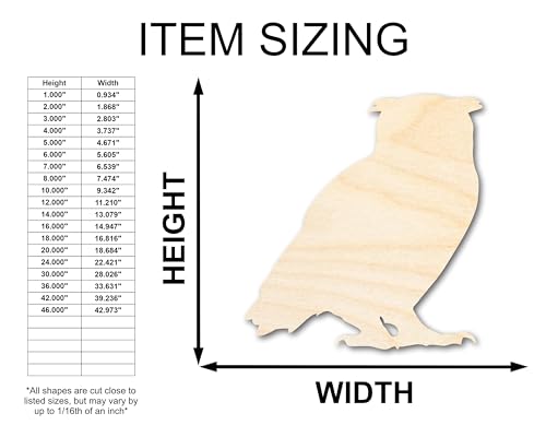 Unfinished Wood Horned Owl Shape - Craft - up to 36" DIY 3" / 1/8" 24 Hour Crafts