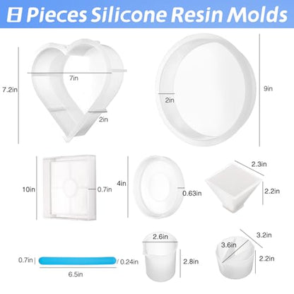 iArtker 8 Pcs Silicone Resin Molds Kit, Epoxy Molds for Flowers Preservation Coaster Crafts, Resin Starter Kit, DIY Art Resin Casting Molds - WoodArtSupply