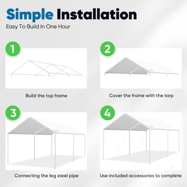 Quictent 10'X20' Heavy Duty Carport Car Canopy Car Shelter Canopy Outdoor Party Tent Boat Shelter-White - WoodArtSupply