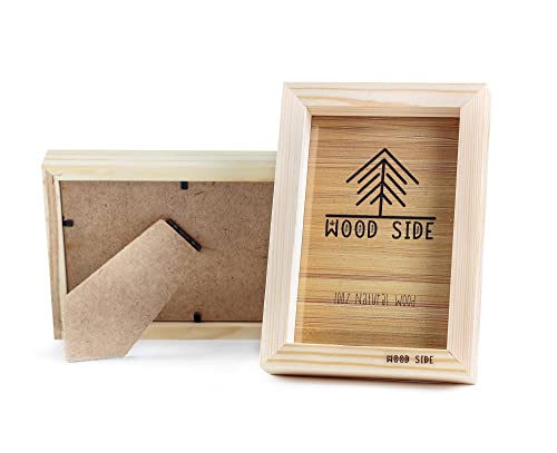 Wooden Picture frames 5x7 Inch - with Real Glass - Set of 2 - Eco Unfinished Wood - Thick Borders - Natural Wood Color for Table Top Display and Wall - WoodArtSupply