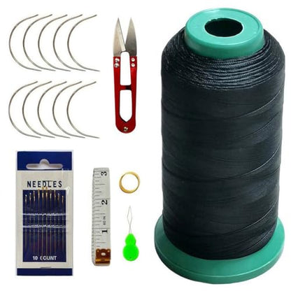 Esffaci 40PCS Hair Weave Needle and Thread Set Black Hair Weft Sewing Thread and Wig T Pins C Curved Needles Kit for Wig Making Blocking Knitting - WoodArtSupply