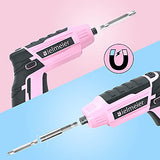 Bielmeier Pink Electric Screwdriver Kit 5N.m,4V Lithium-ion Battery Cordless Mini Drill Set Rechargeable with LED Light and USB Charge Cable，27pcs BIELMEIER