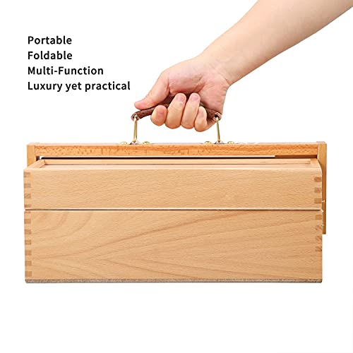MEEDEN Artist Supply Storage Box - Portable Foldable Multi-Function Beech Wood Artist Tool & Brush Storage Box with Compartments & Drawer for MEEDEN
