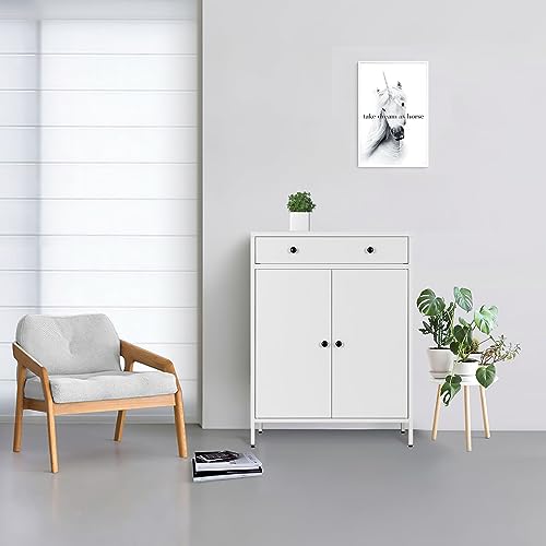 BESFUR Sideboard Buffet Cabinet, Accent Cabinet with Drawer, 39.3“H x 27.5”W x 15.7“D Metal Buffets & Sideboards for Living Room, Hallway - White