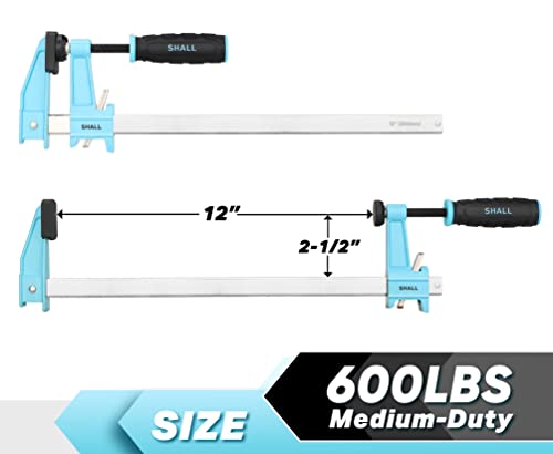 SHALL 12-Inch Steel Bar Clamps Set, 4-pack Medium-Duty Quick-Release F Clamps, 600 Lbs Load Limit for Woodworking, Metal working, DIY and Crafts SHALL