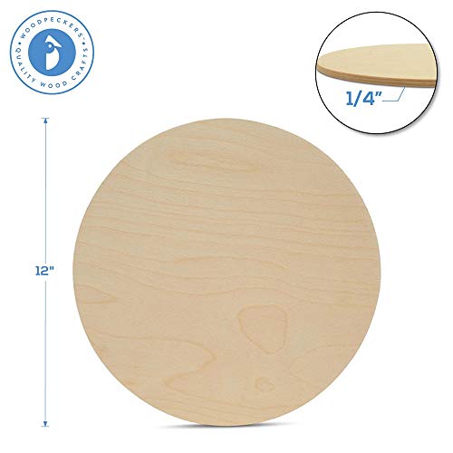Wood Circles 12 inch, 1/4 Inch Thick, Birch Plywood Discs, Pack of 5 Unfinished Wood Circles for Crafts, Wood Rounds by Woodpeckers