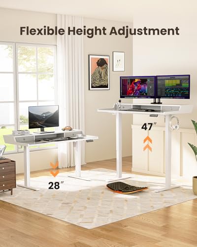 ErGear Electric Standing Desk with Drawers, 48″ x 24″ Gaming Desk with Monitor Stand, C-Clamp Mount Compatible, Home Office Height-Adjustable Desk - WoodArtSupply