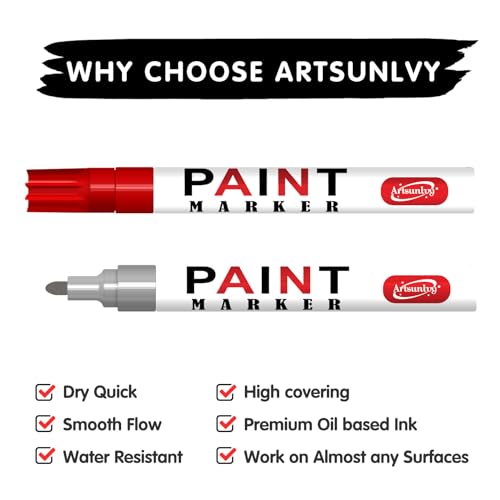 Paint Pens Permanent Markers - 5 Colors Oil Based Quick Dry Waterproof Markers for Tire, Rubber,Wood, Rocks, Metal, Canvas, Plastic, Dark - WoodArtSupply