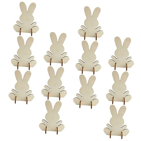 Zerodeko 12pcs DIY White Embryo Rabbit Wood Crafts Christmas Decorations Indoor Animal Toys for Kids Unfinished Wood Rabbit Easter Basket Name Tag Zerodeko