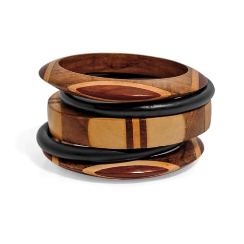 Pure Hands Muse Elation - Wooden Bracelet, Handmade Set of 5 Chunky Wood Bangle Bracelet for Girls (Medium Hand Size - Costume Wooden Jewelry) - WoodArtSupply