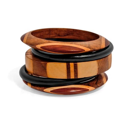 Pure Hands Muse Elation - Wooden Bracelet, Handmade Set of 5 Chunky Wood Bangle Bracelet for Girls (Medium Hand Size - Costume Wooden Jewelry) - WoodArtSupply