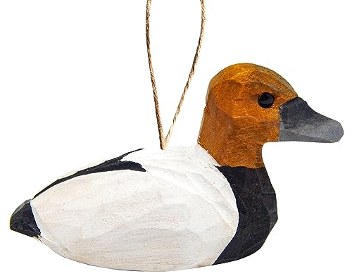 Selsela Canvasback Diving Duck Wood Ornament Hanging Figurine Handmade Carved Decoration - WoodArtSupply