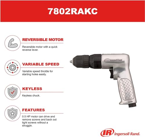 Ingersoll Rand 7802RAKC Heavy Duty 3/8-Inch Reversible Pneumatic Drill With Keyless Chuck Ingersoll Rand