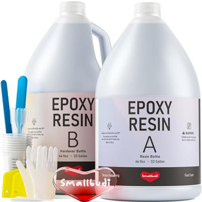 Smallbudi Epoxy Resin Kit 1 Gallon - Crystal Clear Epoxy Resin Not Yellowing & Bubbles Free Non-Toxic Resin Supplies for Casting Coating Art DIY