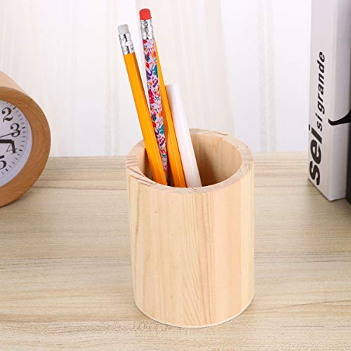 Didiseaon 2 Pcs Unfinished Wooden Pencil Holder Container Wood Desk Pen Holder Stand Pencil Cup Makeup Brush Holder Stationery Storage Box Case