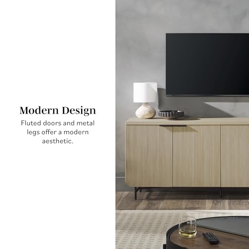 Walker Edison Modern Scandinavian Fluted Door Kitchen Storage Sideboard Buffet Cabinet Console, 69 Inch, Coastal Oak/Black Walker Edison