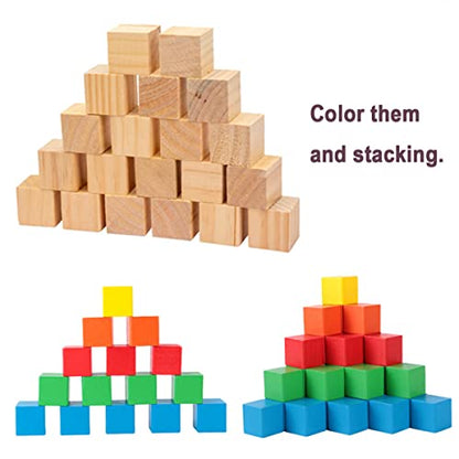 100 Pack 1 Inches Unfinished Wood Cubes Blocks - Natural Wooden Square Blocks Great for Crafts Making