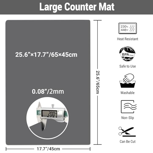 Ewen 25.6x17.7 Inches Large Heat Resistant Placemats Silicone Mat, 2MM Thick Countertop Protector Mat for Appliances, Coffee Maker,Kitchen Table, Ewen