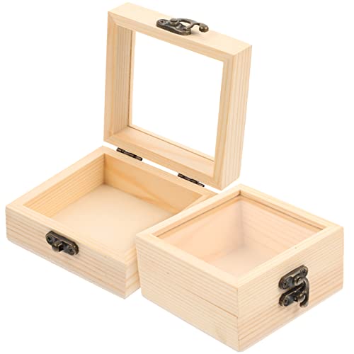 COHEALI 2pcs Box Wooden Storage Box Unfinished Wood Jewelry Wooden Case Wooden Berry Baskets Wooden Storage Crates Candy Rings Wood Decor Work Desk COHEALI