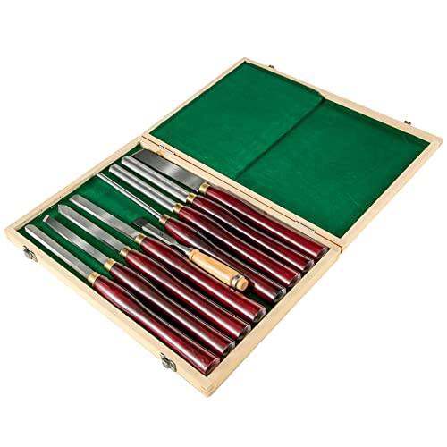 Mophorn Woodworking Lathe Chisel Set 8 Piece Set Lathe Chisel HSS Steel Blades Wood Turning Tools Wooden Case for Storage for Wood Carving Root - WoodArtSupply