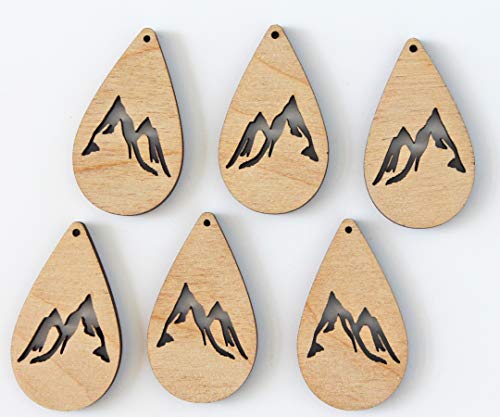 ALL SIZES BULK (12pc to 100pc) Unfinished Wood Laser Mountain Cutout Teardrop Shape with Cutouts Dangle Earring Jewelry Blanks Shape Crafts Made in Texan Wood Crafts