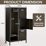 MIIIKO Steel Wardrobe Cabinet Locker, Rustic Metal Storage Cabinet with Shelf, Lockable Doors and Hanging Rod, Industrial Locker Cabinet for Locker MIIIKO