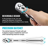 DURATECH 3/8" Drive Flex-Head Ratchet, 72-Tooth Ratchet Wrench, Quick-release, Reversible Switch, Full-Polished Chrome Plating, Alloy Steel DURATECH