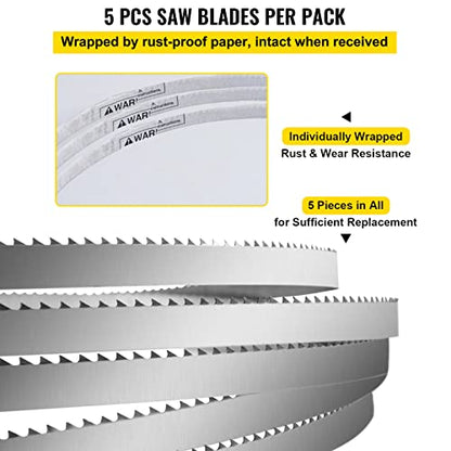 VEVOR Band Saw Blade, 65x0.6x0.02 inch, 5 PCS/Pack Meat Bandsaw Blades for Replacement, 65Mn Carbon Steel Blade, 3 TPI Meat Cutting Blade Wrapped by