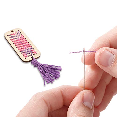 MindWare Make Your Own Cross Stitch â€“ Cute & usable DIY Crafts for Girls & Teens â€“ Make 12 Wooden Pendants â€“ 29 pcs MindWare