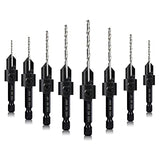 8 Pack Woodworking Countersink Drill Bits Set 3in1, Heavy Duty M2 Pilot Drill Bits Depth Adjustable, 82-Degree Chamfer, 1/4” Hex Shank, for DECKRKAT
