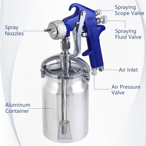 B4B BANG 4 BUCK Professional HVLP Siphon Feed Spray Gun, 1000cc Capacity Cup with 1.3mm 1.7mm 2.0mm Nozzles Professional Air Spray System for Auto B4B BANG 4 BUCK