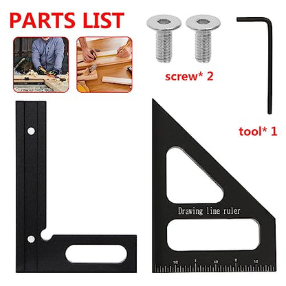 KETIPED Imperial 3D Multi-Angle Measuring Ruler,45/90 Degree Aluminum Alloy Woodworking Square Protractor, Miter Triangle Ruler High Precision Layout