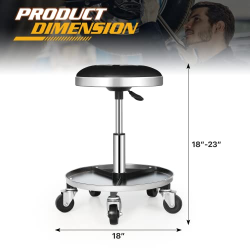 Magshion Rolling Stools with Wheels 300 lbs Capacity Pneumatic Rolling Mechanic Stool, Height-Adjustable Padded Roller Seat with Wheels & Tool Tray - WoodArtSupply