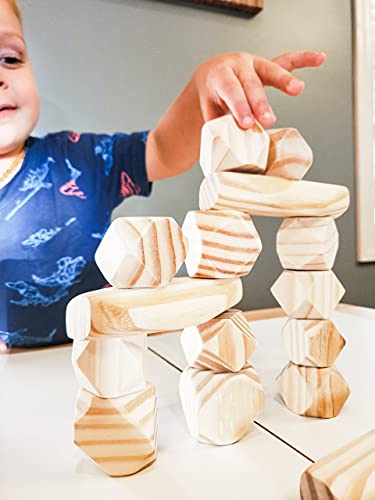 Panda Brothers Wooden Balancing Stones - Montessori Toys for 3 4 5 Year Old Kids and Toddlers Learning Sensory Toy, 20 Large Size Wooden Building - WoodArtSupply