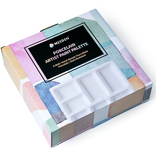 MEEDEN 8-Well Ceramic Artist Paint Palette, Square Porcelain Watercolor Palette, White Ceramic Mixing Tray for Gouache Painting, Oil Painting, MEEDEN