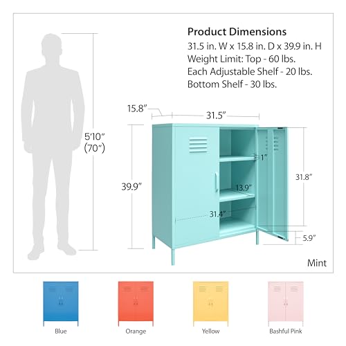 Novogratz Cache 2 Door Metal Locker Storage, Mint Cabinet - WoodArtSupply