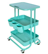 Asunflower 3 Tier Rolling Cart with Table Top, Utility Cart with Wheels, Multi-functional Storage Cart for Teal asunflower