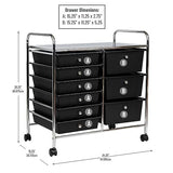 Mind Reader Rolling Cart with Drawers, Utility Cart, Craft Storage, Kitchen, Metal, 24.25"L x 15.25"W x 26.25"H, Black/Silver Mind Reader