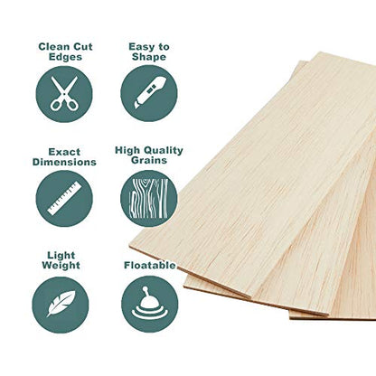 Balsa Wood Sheets 1/8" Inch Thick 12" x 4" Unfinished Wooden Board by Craftiff (5 Pack)