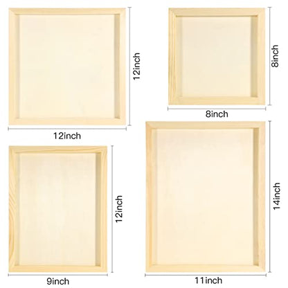 Pllieay 8Pack 4 Sizes Wood Canvas Board, Unfinished Wooden Panel Boards Wood Paint Pouring Panels for Pouring Art, Crafts, Painting and Decor