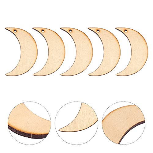 Sewroro 20pcs Moon Wood DIY Crafts Cutouts Moon Shaped Unfinished Wood Slices Hanging Embellishments Wooden Moon (Size 2) Sewroro