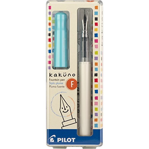 PILOT Kakuno Fountain Pen, White/Turquoise Barrel, Fine Nib (90124) - WoodArtSupply