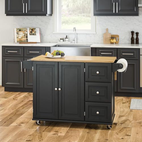 Homestyles Dolly Madison Kitchen Cart with Wood Top and Drop Leaf Breakfast Bar, Rolling Mobile Kitchen Island with Storage and Towel Rack, 54 Inch homestyles