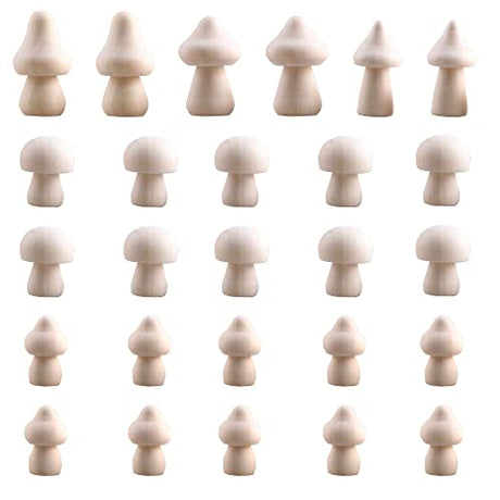 Woohome 26 PCS Wooden Mushroom Various Sizes Natural Unfinished Mushrooms Wooden Peg Figures, Natural Unpainted Wood Figures Decorative for Arts and Woohome
