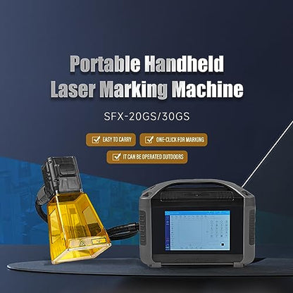 Portable Handheld Laser Marking Machine 30W Fiber Laser Engraving Machine 70 * 70mm Marking Area for Gold Silver Copper Steel Paper Plastic Glass