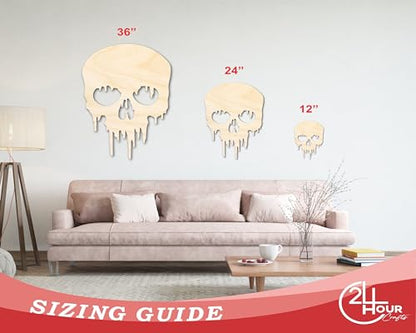 Unfinished Wood Dripping Skull Shape | Halloween Craft Cutout | up to 24" DIY 4" / 1/4" - WoodArtSupply