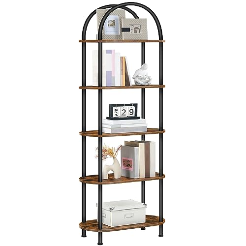 HOOBRO 5-Tier Industrial Arched Bookshelf with Rustic Brown Finish HOOBRO